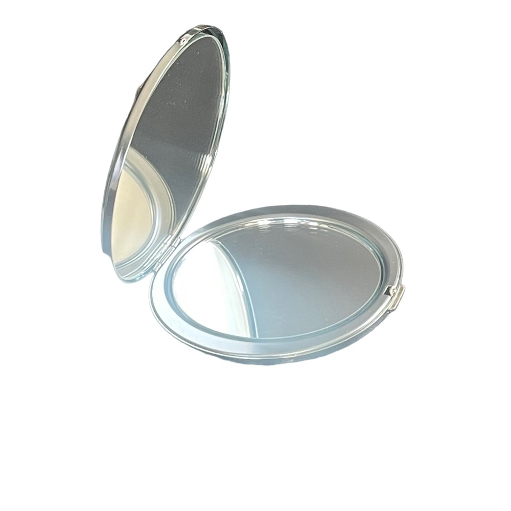 Saks Fifth Avenue Double Mirror Compact Cream Silver Rhinestone Metal Flower - Picture 6 of 10